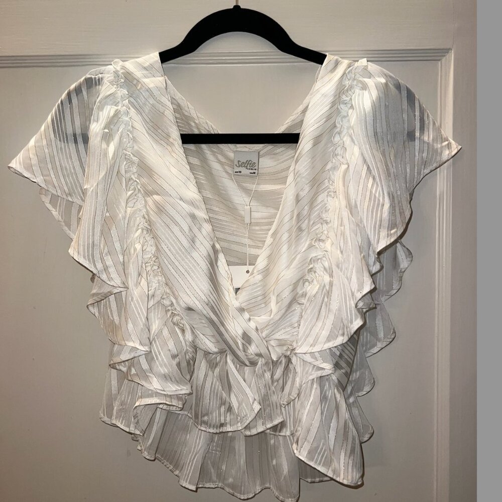 Selfie Leslie Frilly White Top